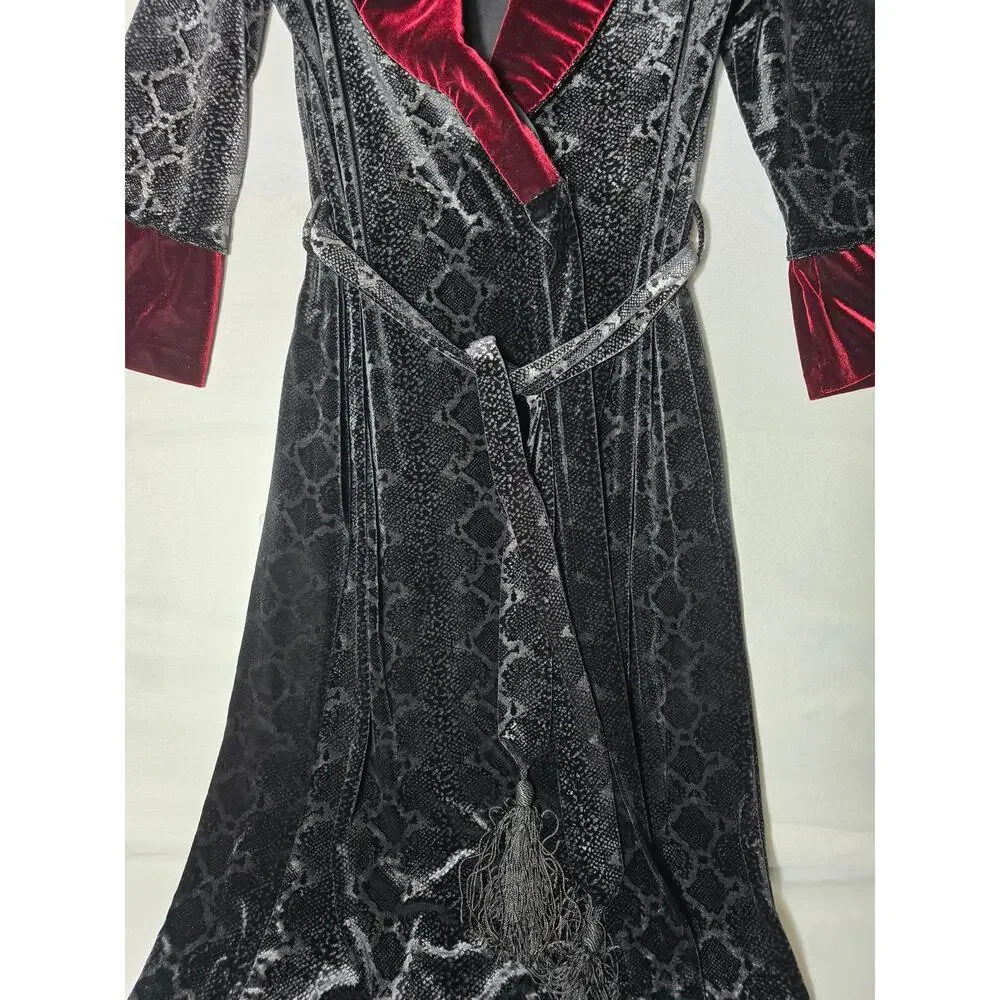 Diamond Tea Vintage Luxury Robe Velvet Gown Red Black Size Small - Picture 4 of 10